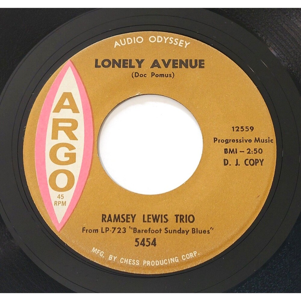 Ramsey Lewis Trio - Lonely Avenue / Come On Baby 45 RPM Promo Argo M- Jazz '63